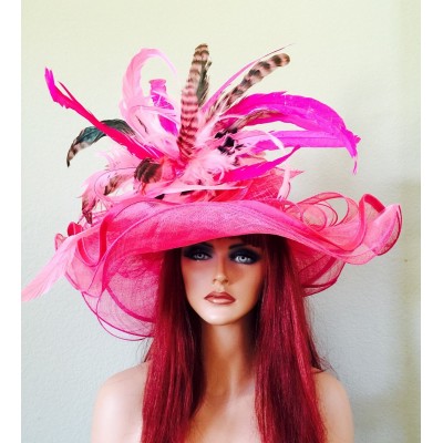 Pink Wide Brim Kentucky Derby Hat Wedding Races  Sinamay Sheer  eb-25791524